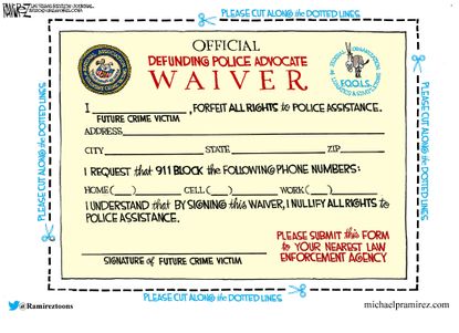Editorial Cartoon U.S. defunding police waiver