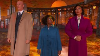 Harry Connick Jr., Nicole Scherzinger, and Celina Smith in Annie Live!