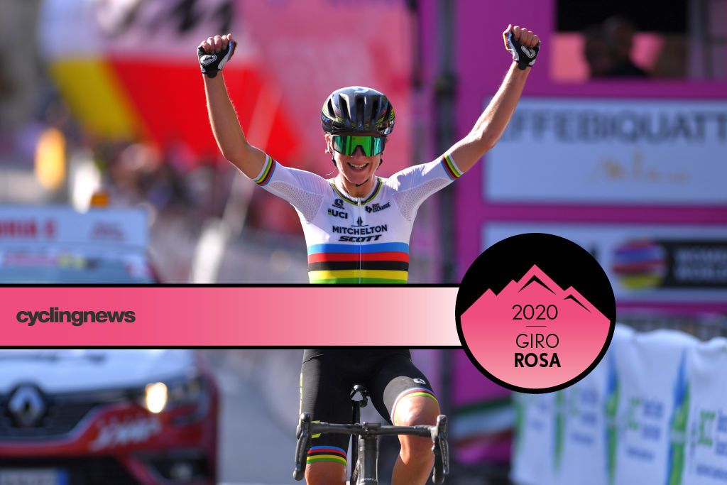 ARCIDOSSO, ITALY - SEPTEMBER 12: Arrival / Annemiek Van Vleuten of The Netherlands and Team Mitchelton - Scott / Celebration / during the 31st Giro d'Italia Internazionale Femminile 2020, Stage 2 a 124,8km stage from Civitella Paganico to Arcidosso / @GiroRosaIccrea / #GiroRosa / on September 12, 2020 in Arcidosso, Italy. (Photo by Luc Claessen/Getty Images)