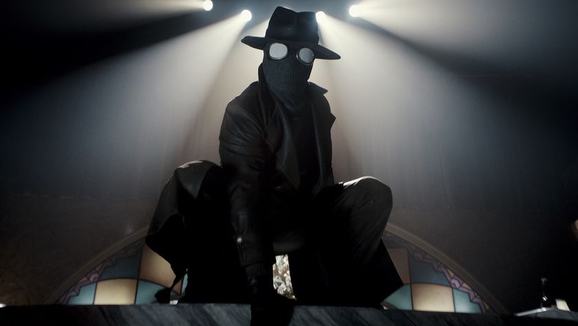 Nicolas Cage's The Spider crouched down in Spider-Noir