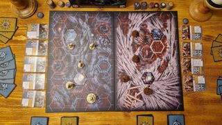 A top-down overview of the Warhammer Underworlds: Gnarlwood board