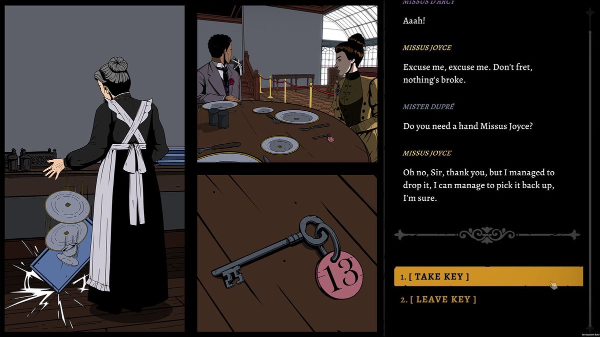 A maid dropping plates which allows a key to be stolen