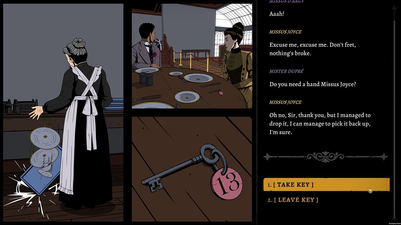 A maid dropping plates which allows a key to be stolen