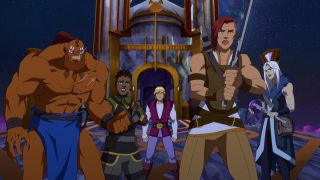Teela, Prince Adam, Beast Man, Evil Lyn and Andra in Netflix's Masters of the Universe: Revelation