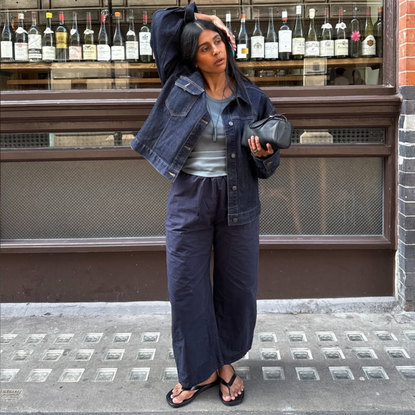 @monikh wears denim jacket