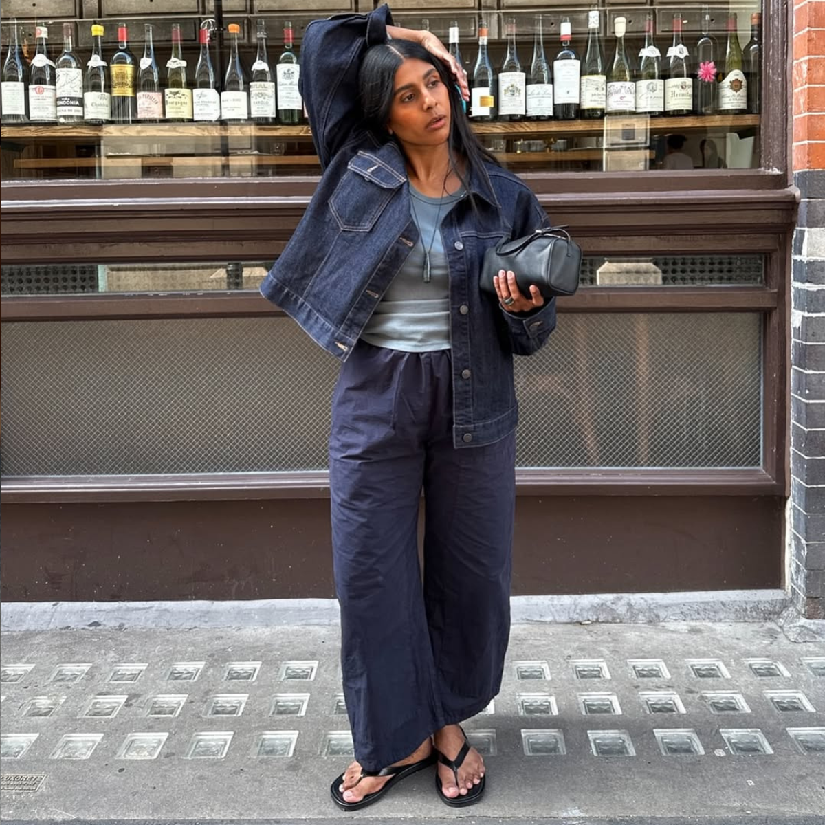 @monikh wears denim jacket