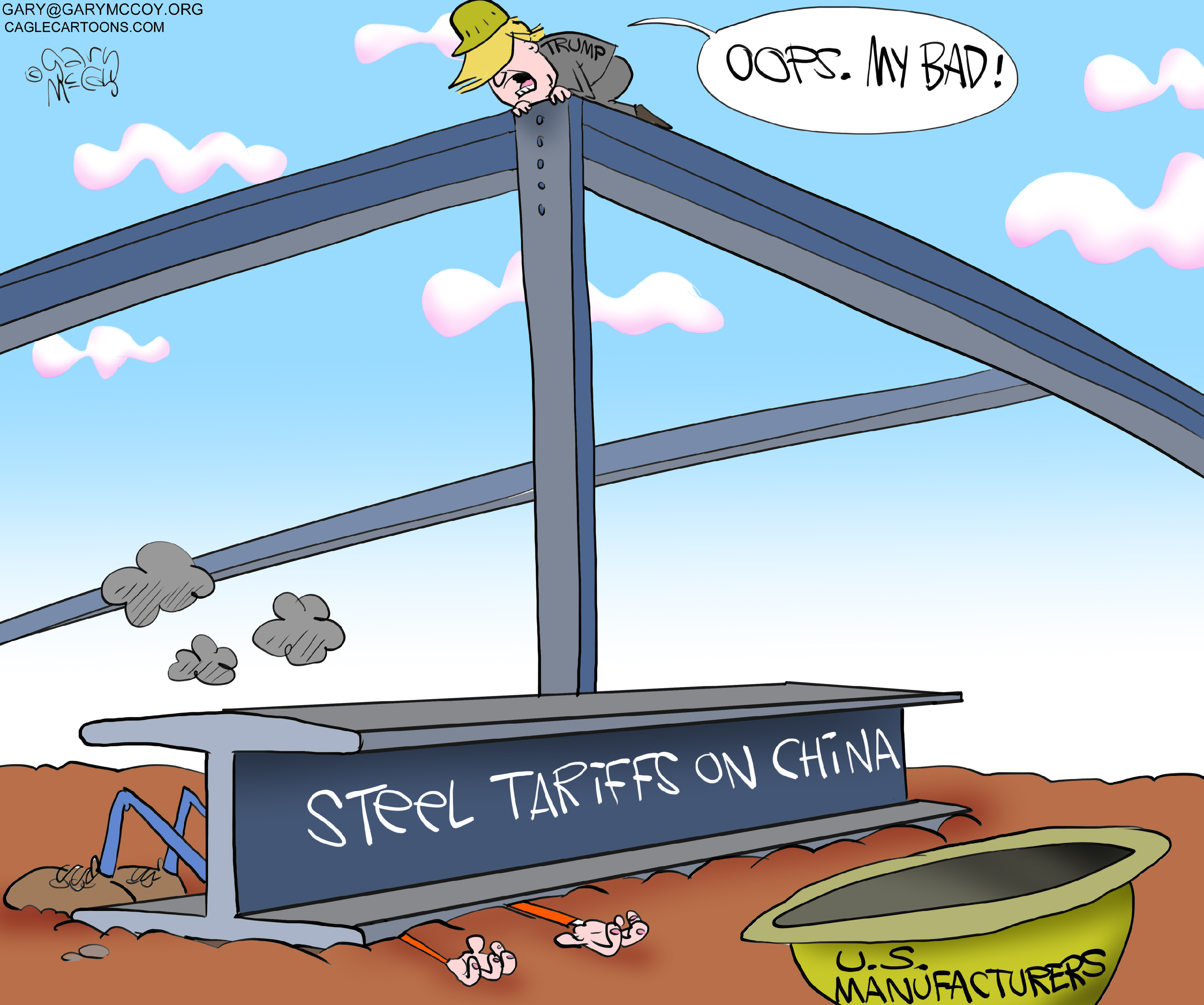 Political cartoon U.S. Trump China steel tariffs trade war