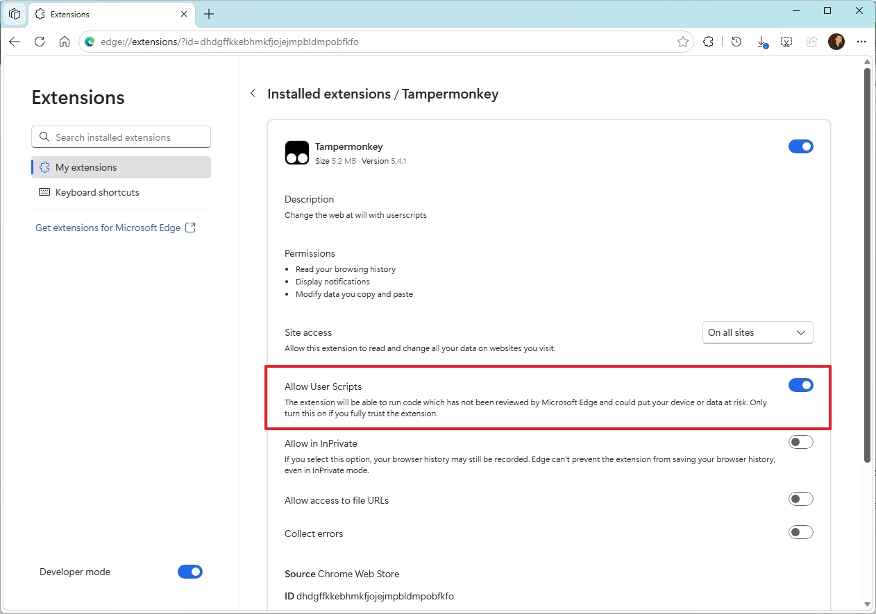Tampermonkey enable allow user scripts