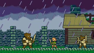 Sheep Lad, a Zelda 2 inspired pixel art game showing a small character in the rain