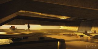 Dune Awakening concept art; a stylish sci-fi room