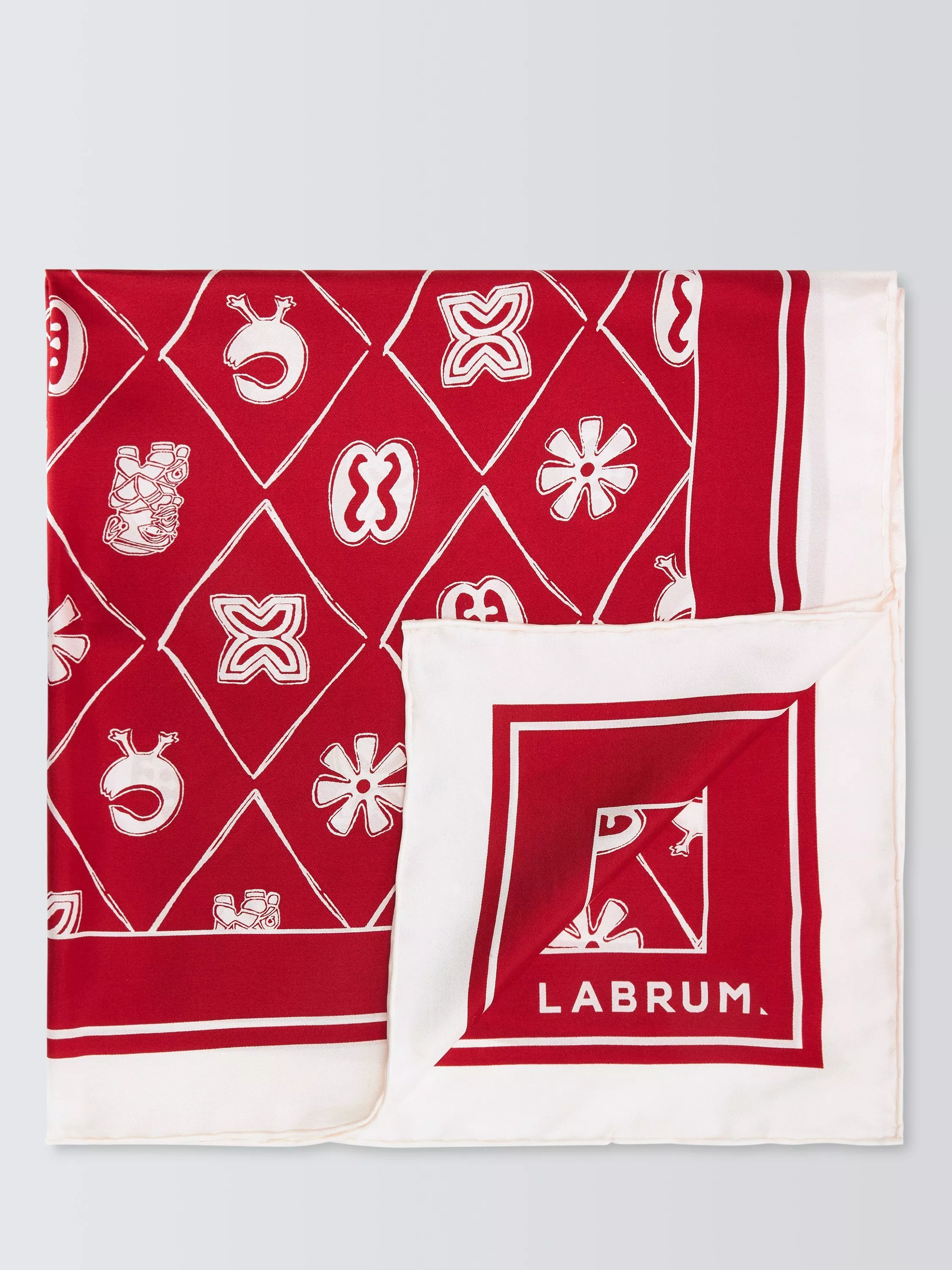 John Lewis X Labrum Diamond Print Square Silk Scarf, Red
