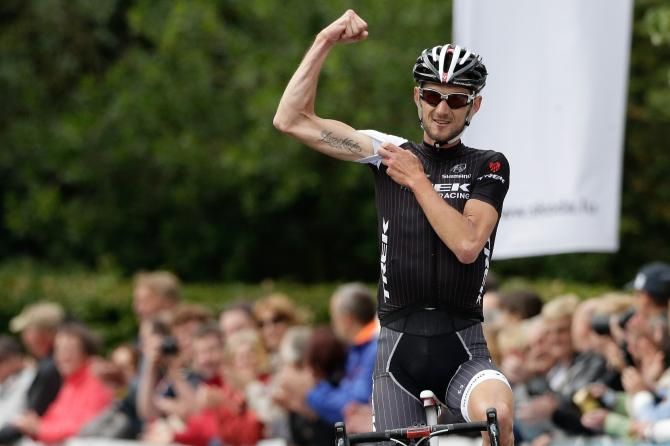 Fr&auml;nk Schleck (Trek) celebrates his 2014 Luxembourg national road race victory