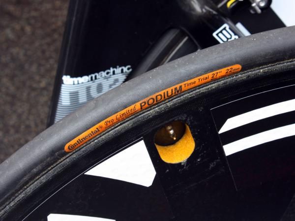 Evans chose Continental Podium time trial-specific tubulars for today's prologue through downtown Amsterdam.