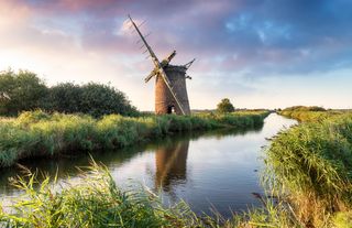 The ruins of the Brograve Windmill on the Norfolk Broads at Sea Palling.