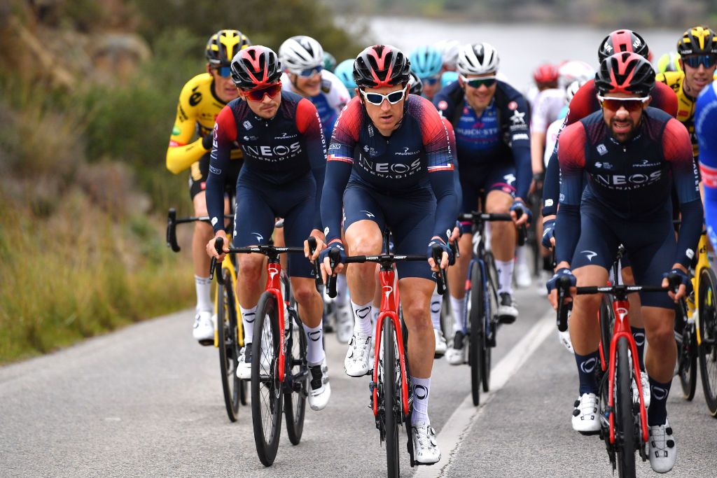 FARO PORTUGAL FEBRUARY 18 Geraint Thomas of The United Kingdom and Team INEOS Grenadiers competes during the 48th Volta Ao Algarve 2022 Stage 3 a 2114km stage from Almodvar to Faro VAlgarve2022 on February 18 2022 in Faro Portugal Photo by Luc ClaessenGetty Images
