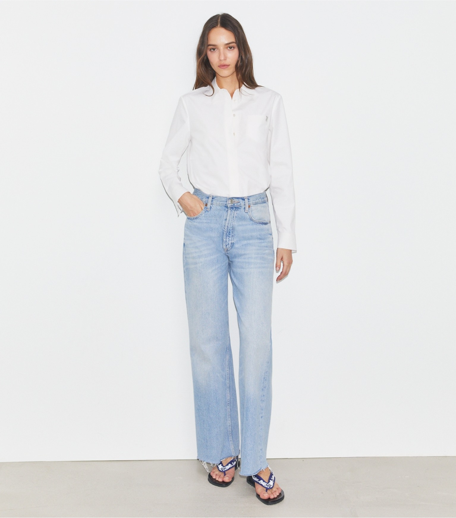 Cotton Poplin Shirt in White, Size 10