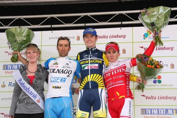 The podium in the Hel van het Mergelland - Federico Canuti (Colnago CSF Inox), Pim Ligthart (Vacansoleil) and Samuel Dumoulin (Cofidis)