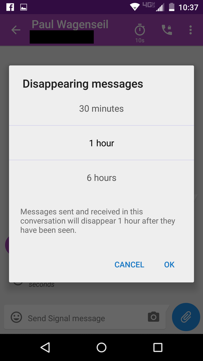 disappearing messages signal