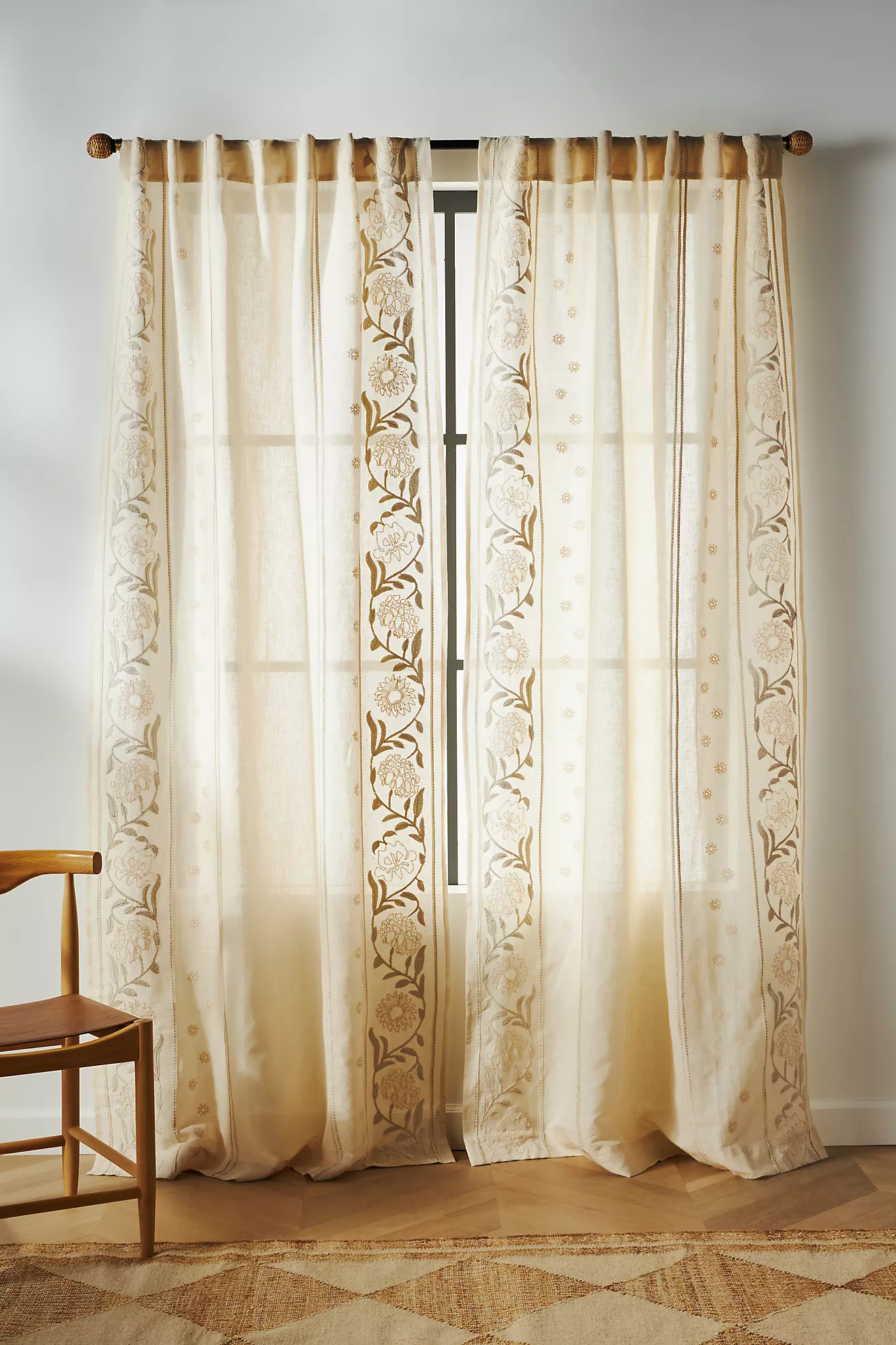 Manette Embroidered Cotton Linen Sheer Curtain