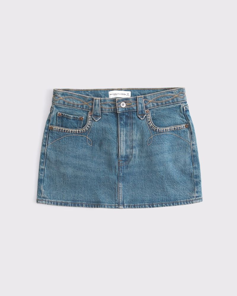 Embroidered Mid Rise Denim Mini Skirt