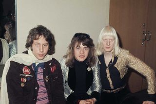 Johnny Winter backstage with Randy and Rick Derringer