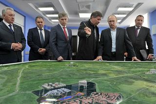 President Putin Looking at Model of Vostochny Space Launch Centre