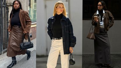 a collage showing how to dress for the office in the winter with images of cute winter work outfits