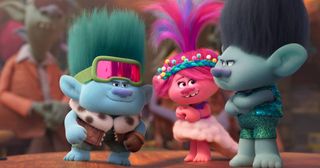 (From left to right) John Dory (Eric Andre), Poppy (Anna Kendrick), and Branch (Justin Timberlake) in Trolls Band Together