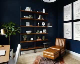 dark blue home office by Devon Grace Interiors