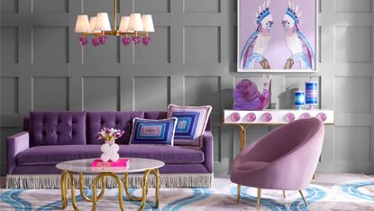 Jonathan Adler purple living room winter sale