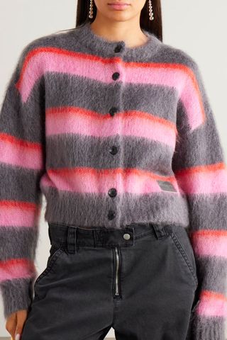 Alexander Wang embellished striped brushed-knit cardigan