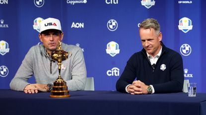 Keegan Bradley and Luke Donald talk to the media to discuss their plans for the Ryder Cup at Bethpage Black