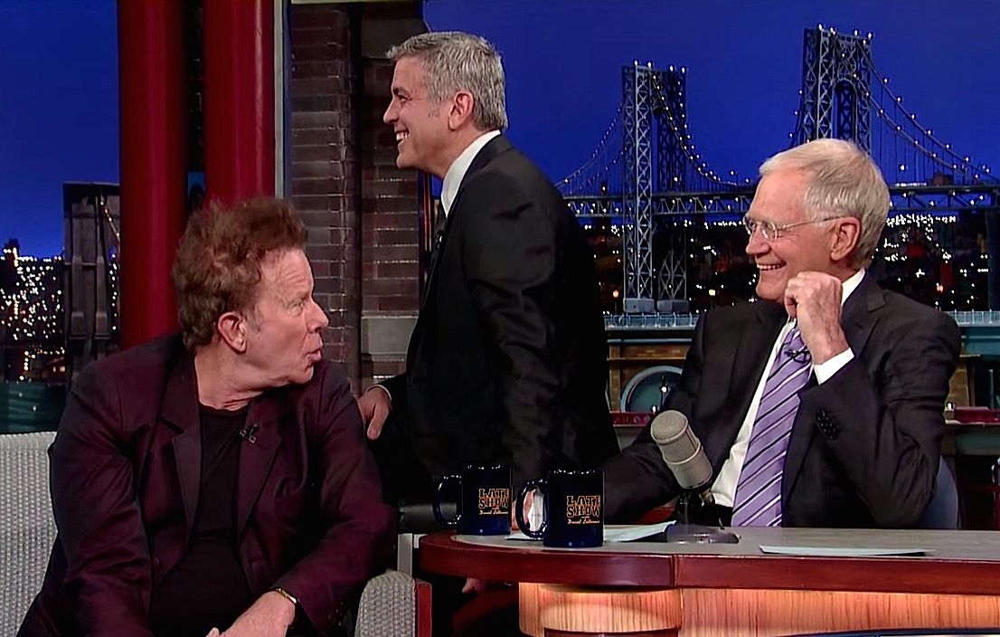 Tom Waits tells jokes to Letterman, while George Clooney finally clues in