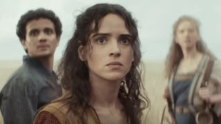 Adria Arjona as Bix with others behind her on Andor Season 2