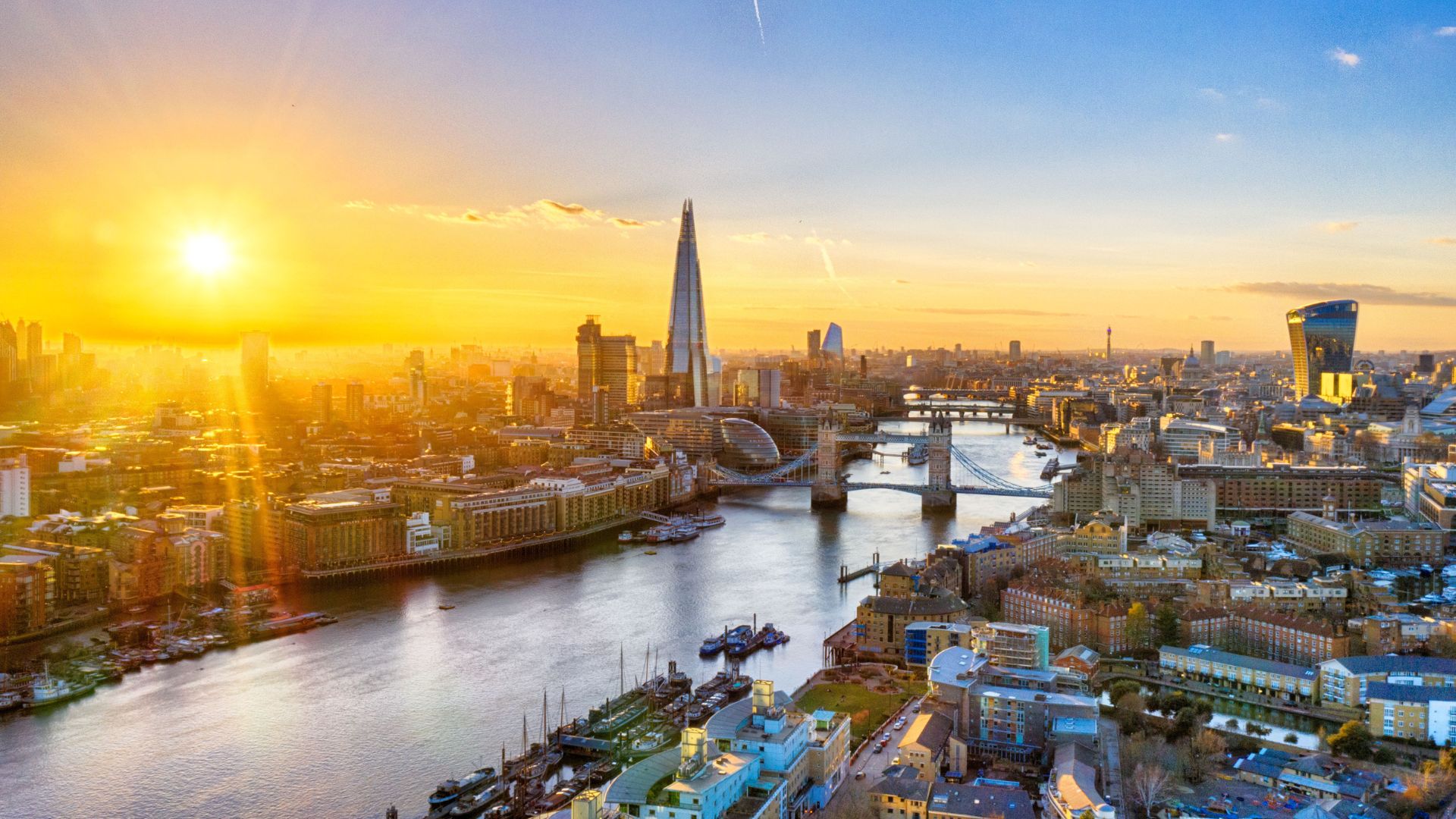 General view of a blazing sunset over the city on February 26, 2021 in London, United Kingdom. On this day in 2018, the original Beast From the East was beginning to sweep in. In stark contrast to this year where warmer temperatures are expected to last most of the week. 