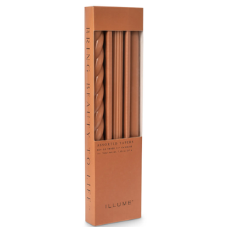 pack of three terracotta taper candles