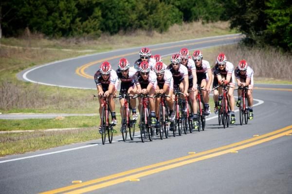 The team gets out on TT bikes for a session.