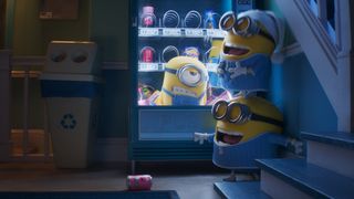 The Minions messing around with a vending machine in Despicable Me 4.