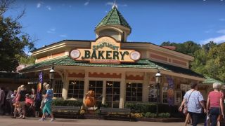 Dollywood's Spotlight Bakery, shown in the day with park guests walking by.