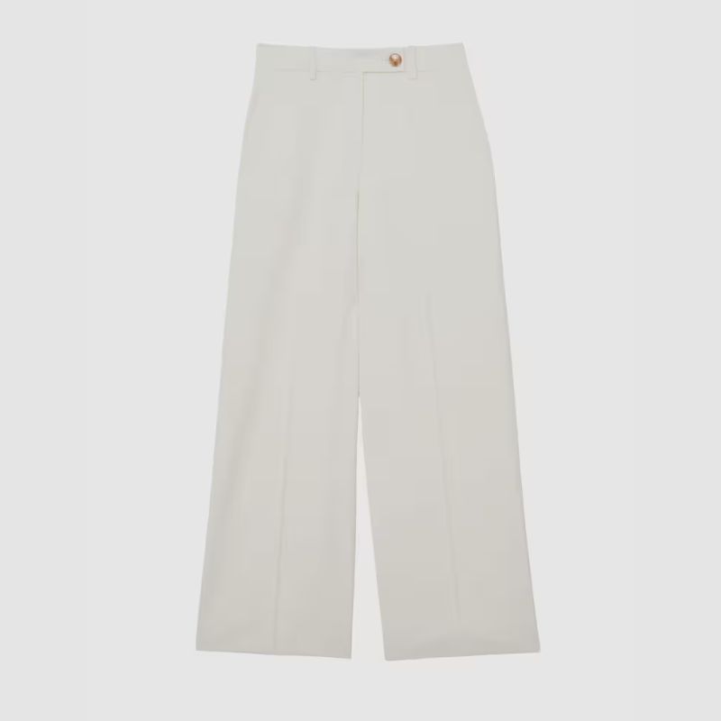 White wide leg trousers by Reiss
