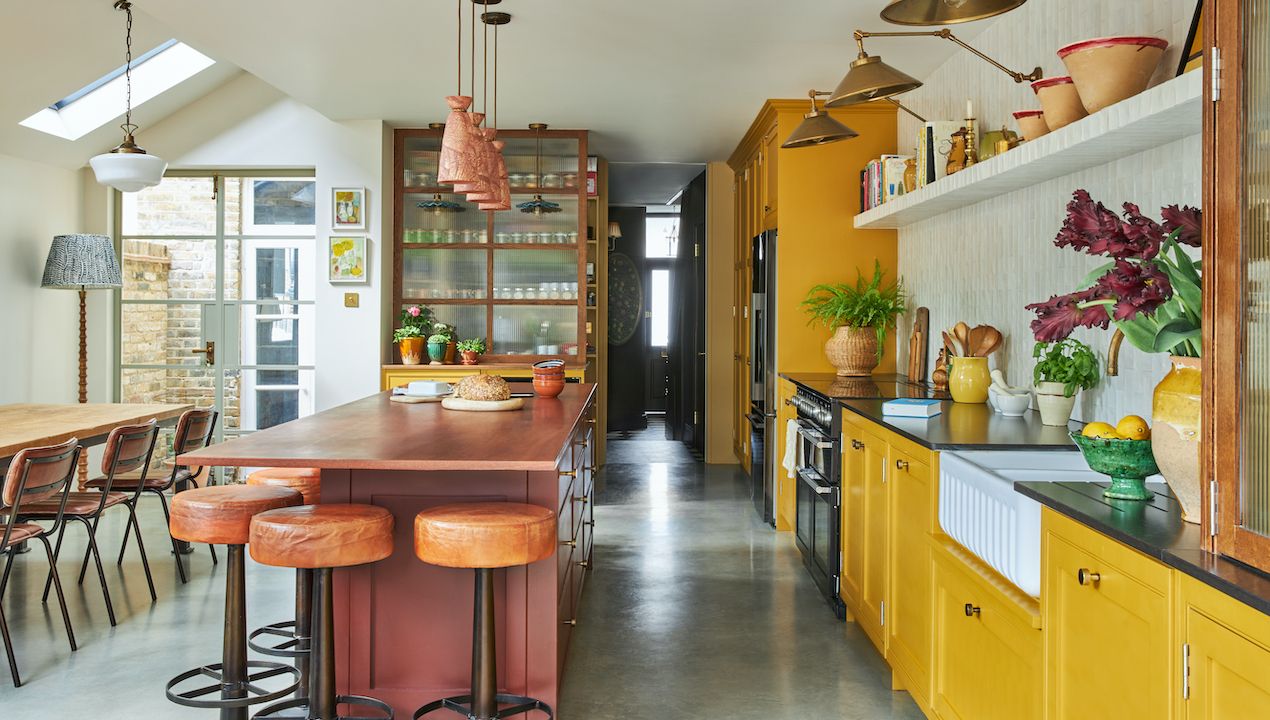 yellow and pink kitchen 