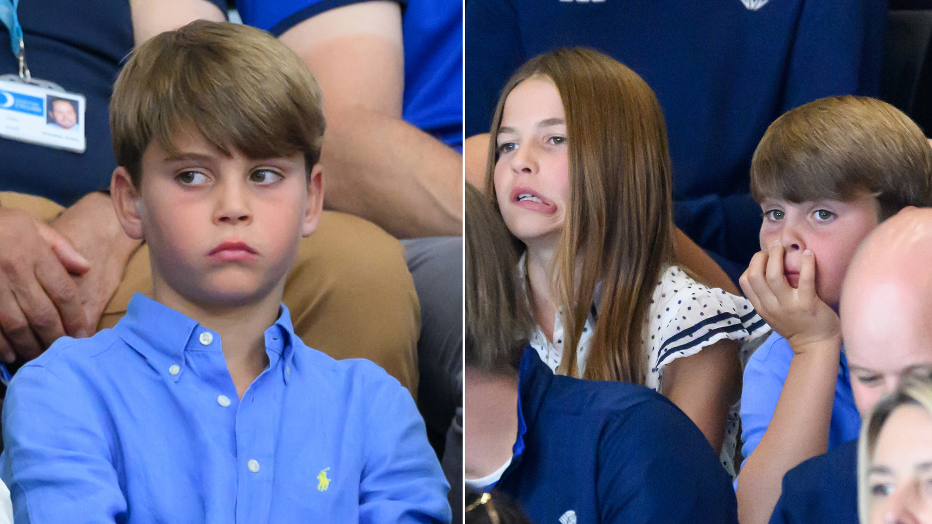 Prince Louis looks subdued while Princess Charlotte makes a strange expression with her mouth at the Commonwealth Games