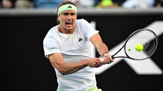 Alexander Zverev plays his trademark two-handed backhand at the Australian Open