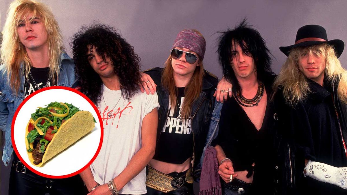 Guns N&#039; Roses in 1987 plus (inset) a taco