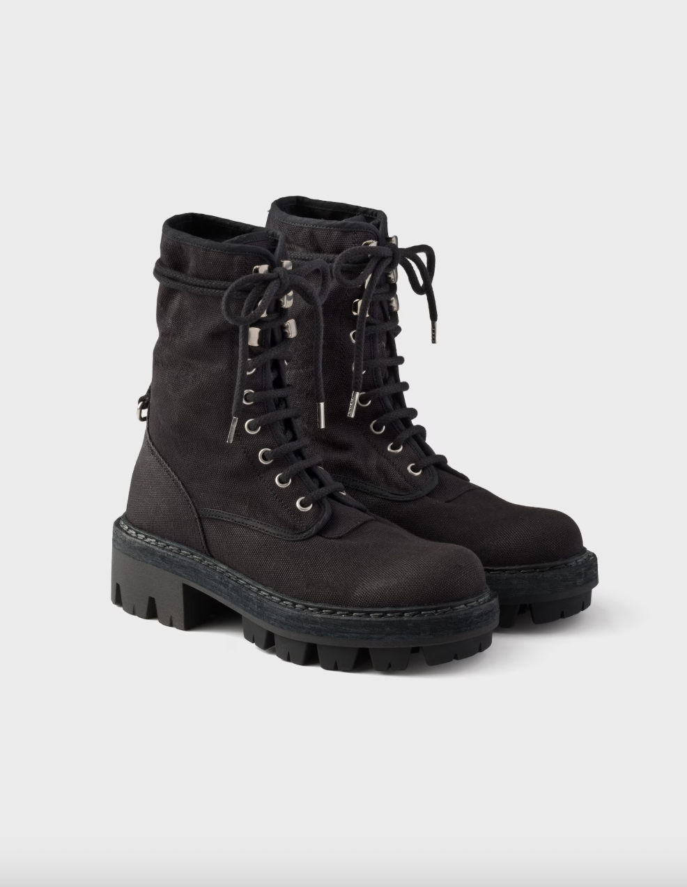 Prada Canvas Lace-Up Ankle Boots