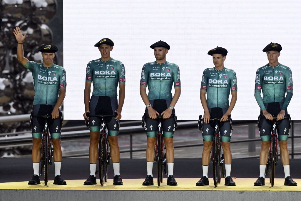 Belgian Jordi Meeus of BoraHansgrohe pictured during the team presentation ahead of the 110th edition of the Tour de France cycling race in Bilbao Spain Thursday 29 June 2023 This years Tour de France takes place from 01 to 23 July 2023 and starts with three stages in Spain BELGA PHOTO DIRK WAEM Photo by DIRK WAEM BELGA MAG Belga via AFP Photo by DIRK WAEMBELGA MAGAFP via Getty Images