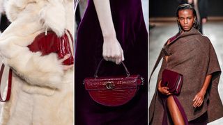 Fall 2024 bag trend of red bags seen at Proenza Schouler, Gucci, and Ferragamo