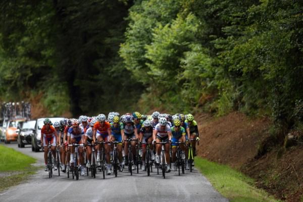 The bunch on the new section of the circuit, which ran alongside a river