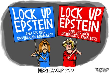 Political Cartoon U.S. Lock Up Epstein Bipartisanship Enablers Democrats Republicans