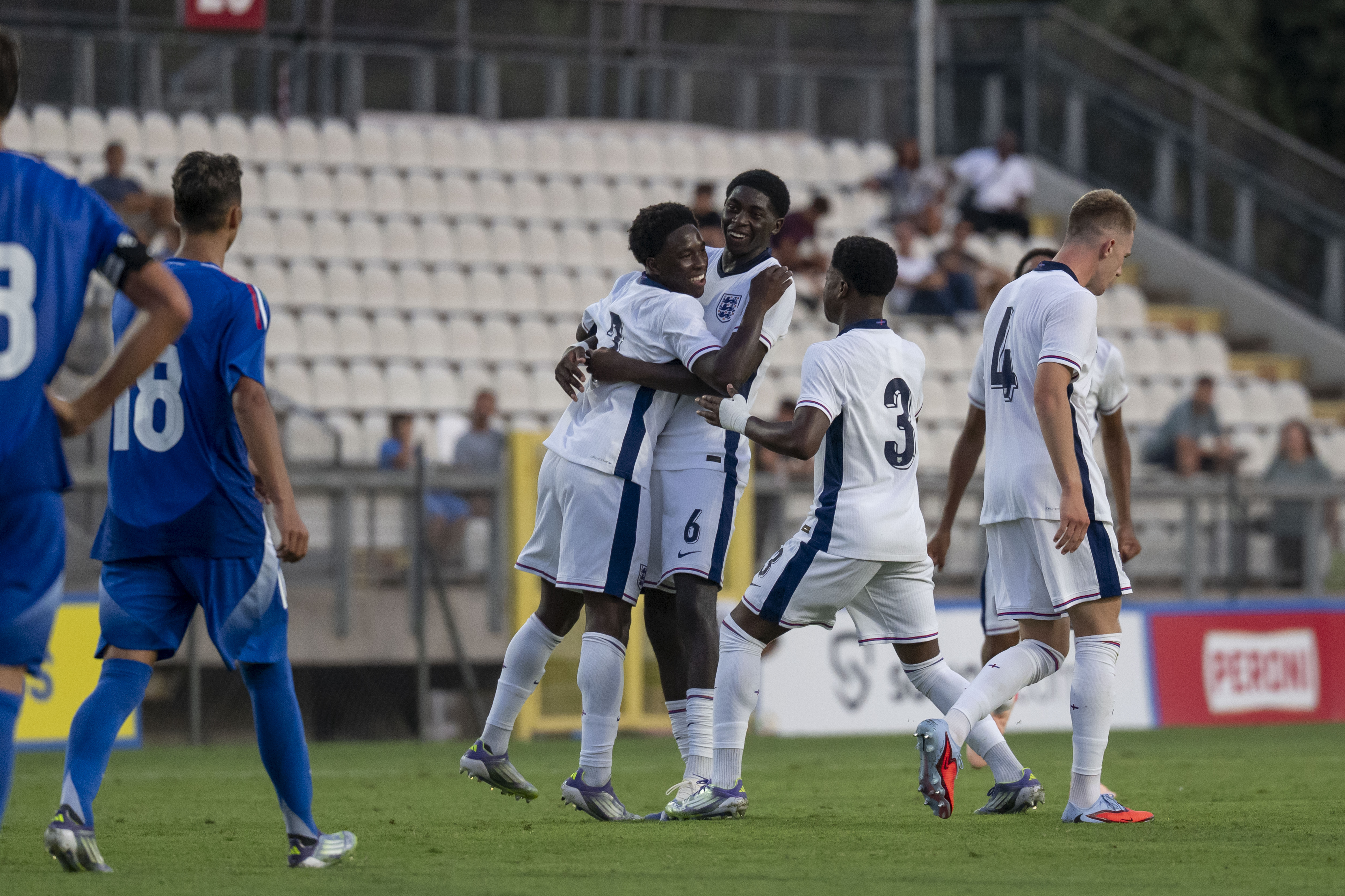 ROME, ITALY - AUGUST 26: Joshua Abe of England U16 celebrates after scoring a gol during the Friendly Match between Italy U16 and England U16 at Stadio Tre Fontane on August 26, 2025 in Rome, Italy. (Photo by Antonio Masiello - The FA/The FA via Getty Images)